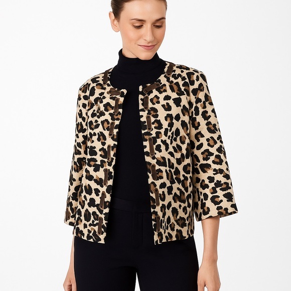 David Brooks Leopard Print Jacket XL with Gold Grommet Ribbon Detail - Picture 1 of 8